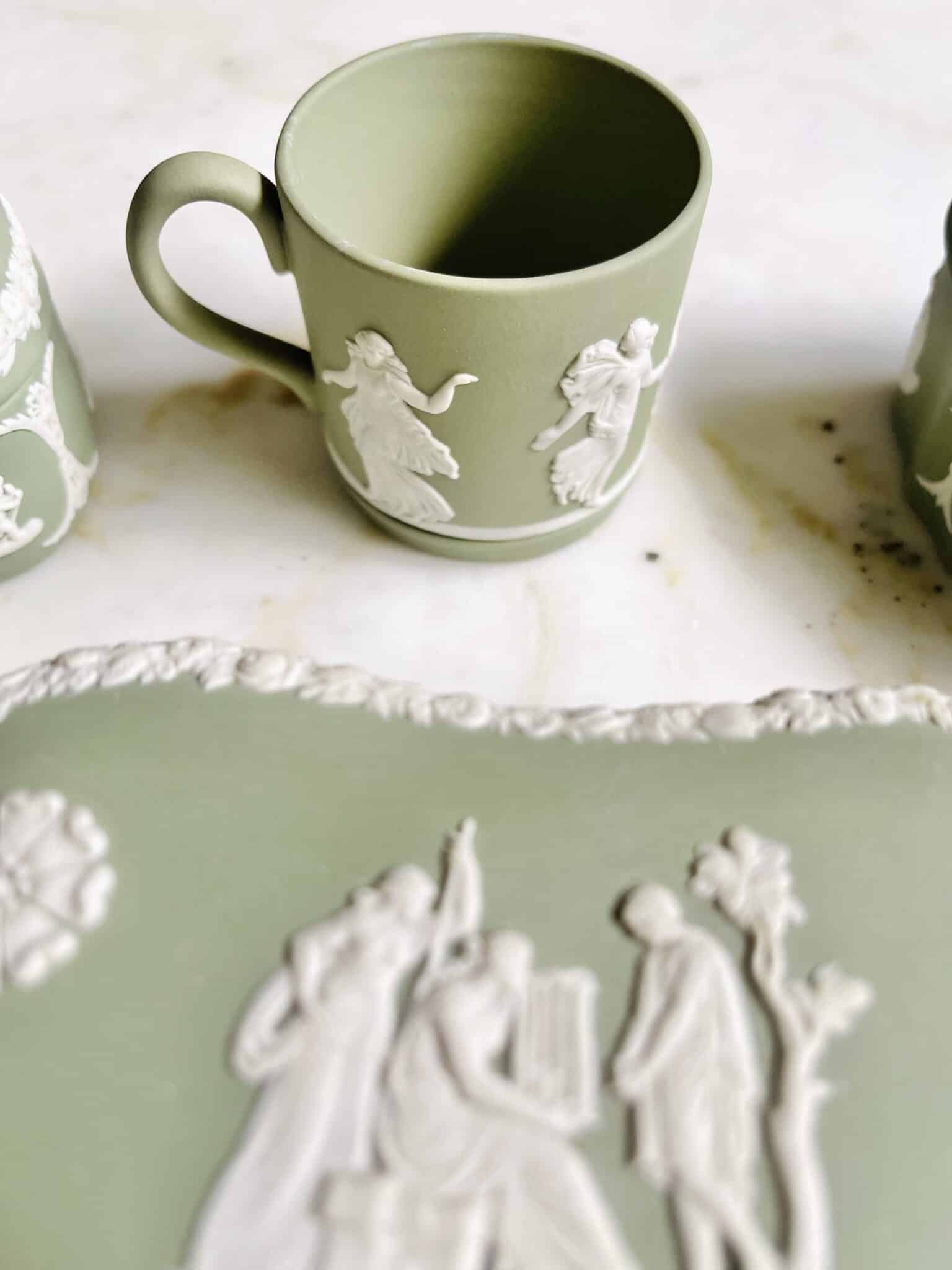 Wedgwood Green Jasperware Set Vintage Keepers