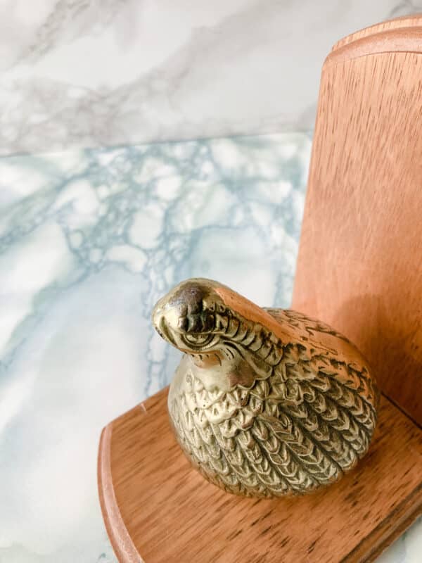 Vintage Mid Century brass and wood Quail bookends Vintage Keepers