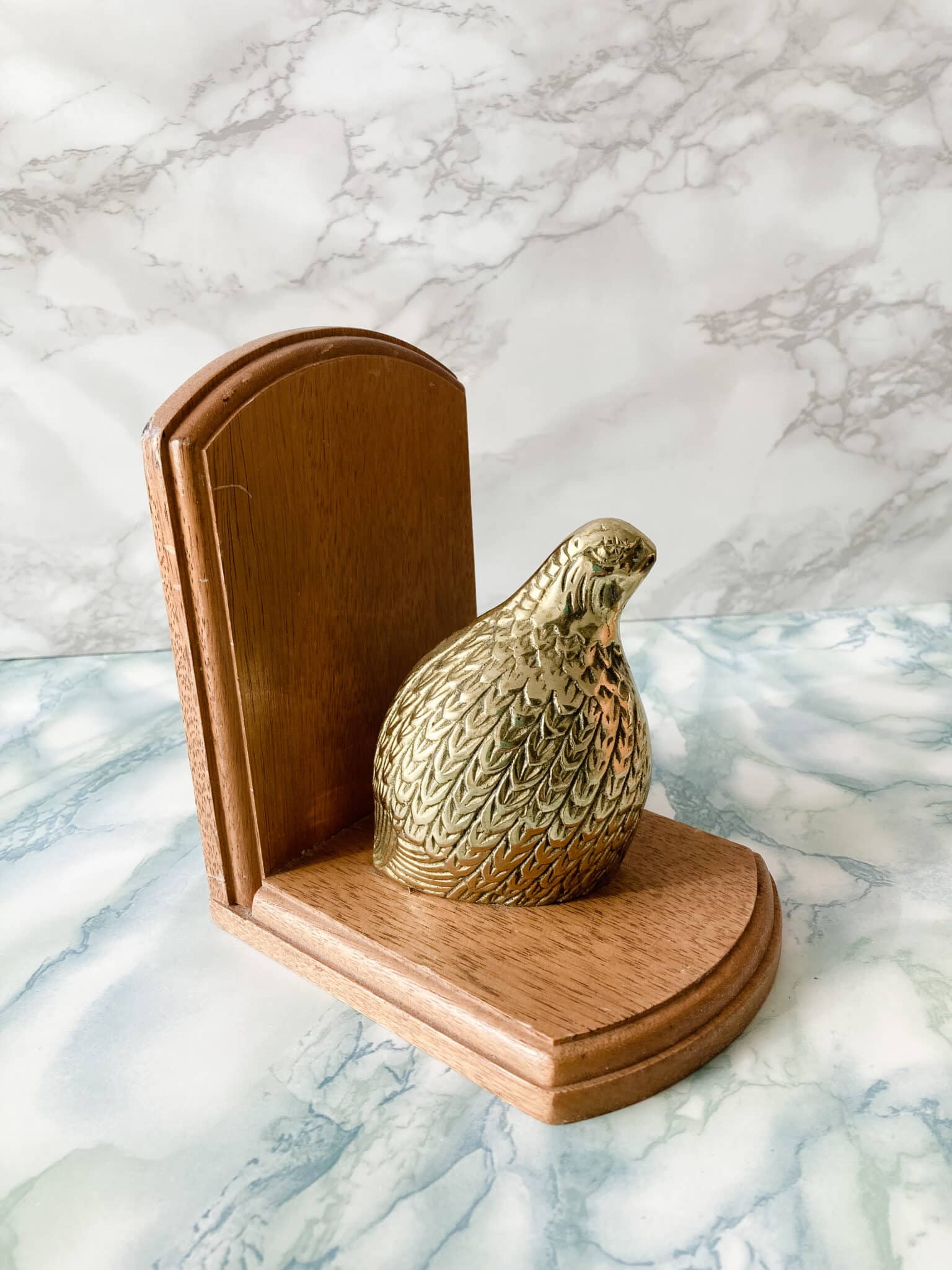 Vintage Mid Century brass and wood Quail bookends Vintage Keepers