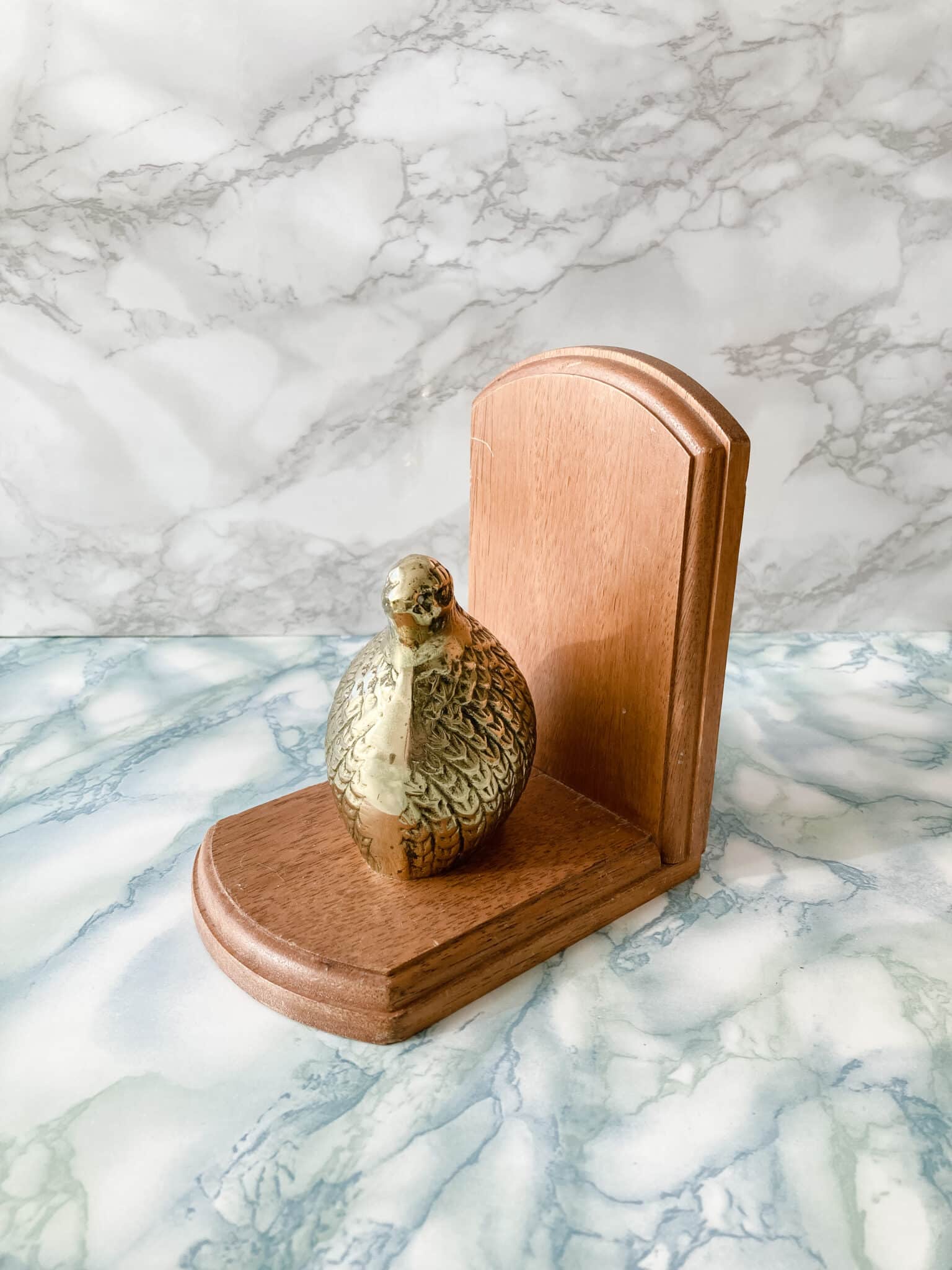 Vintage Mid Century brass and wood Quail bookends Vintage Keepers