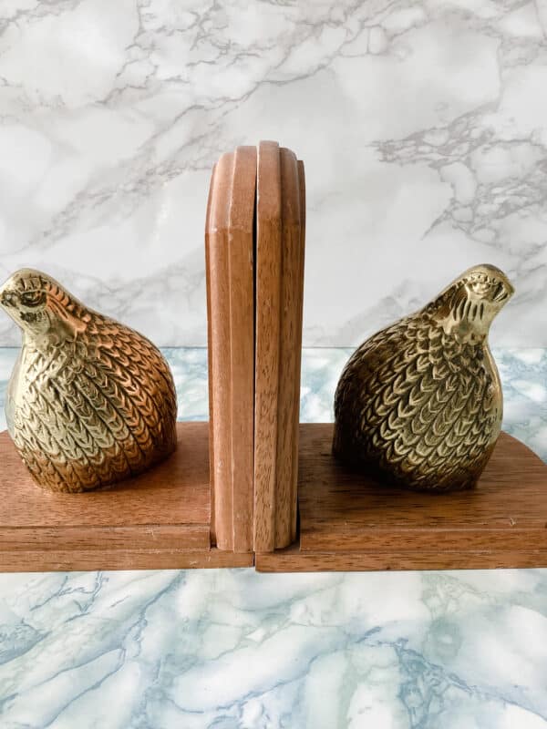 Vintage Mid Century brass and wood Quail bookends Vintage Keepers