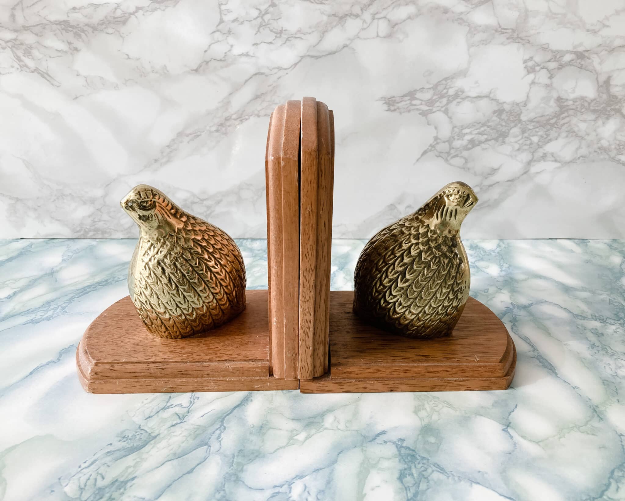 Vintage Mid Century brass and wood Quail bookends Vintage Keepers