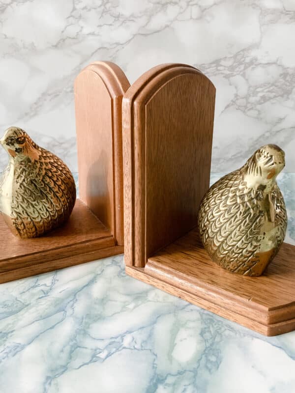 Vintage Mid Century brass and wood Quail bookends Vintage Keepers