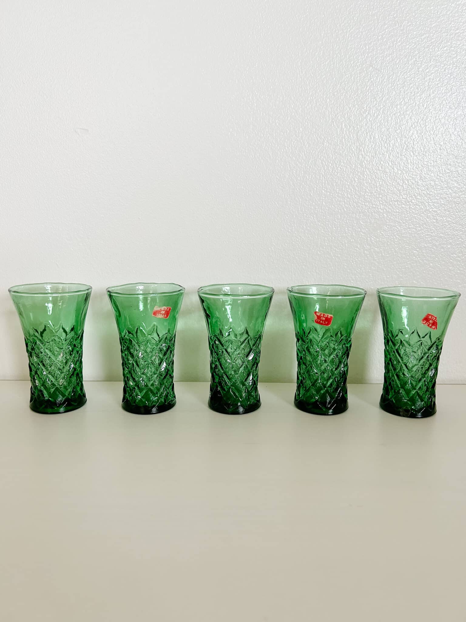 Italian Green Glass Decanter Set Vintage Keepers