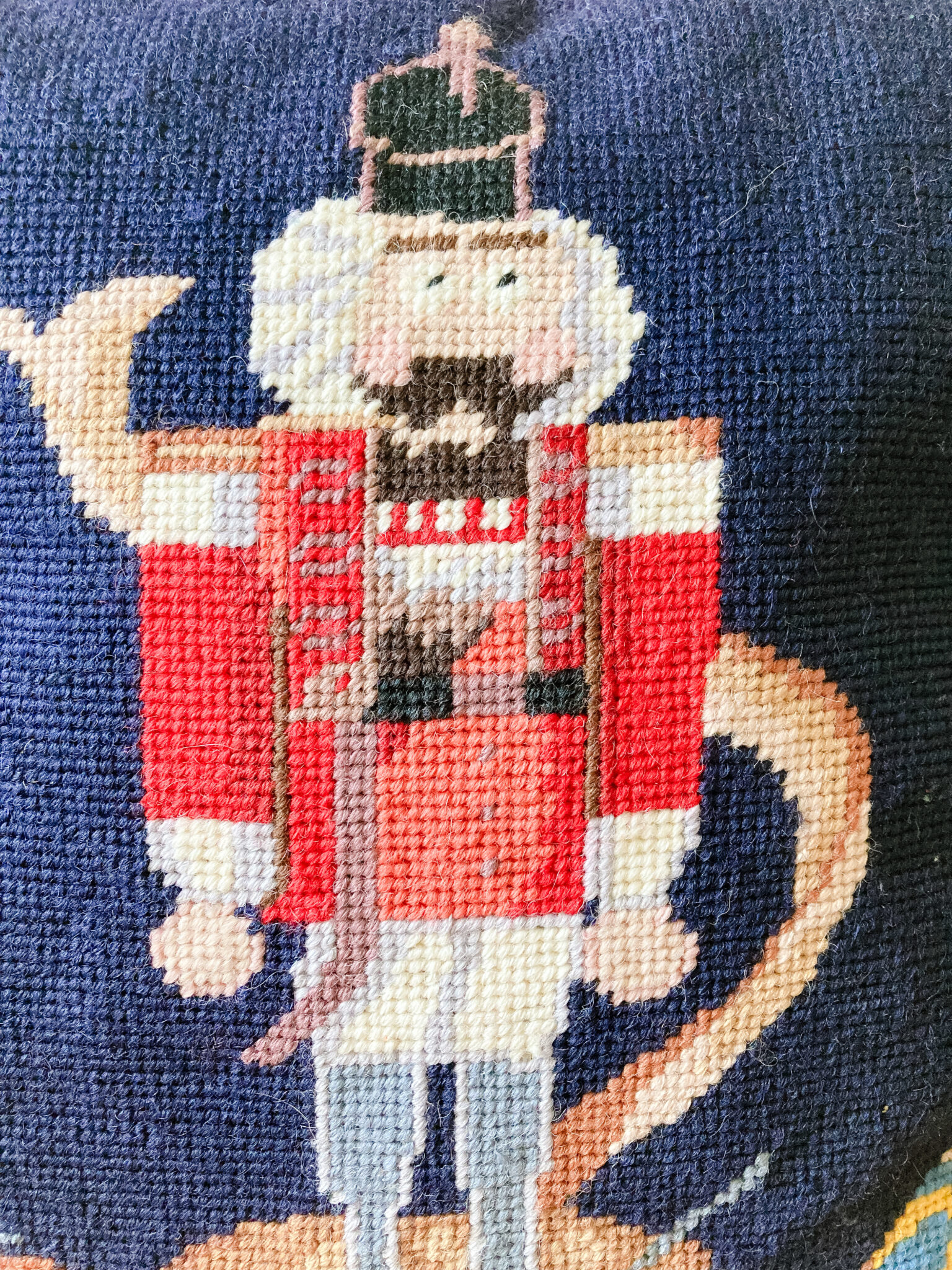 Vintage Needlepoint Nutcracker pillow Vintage Keepers