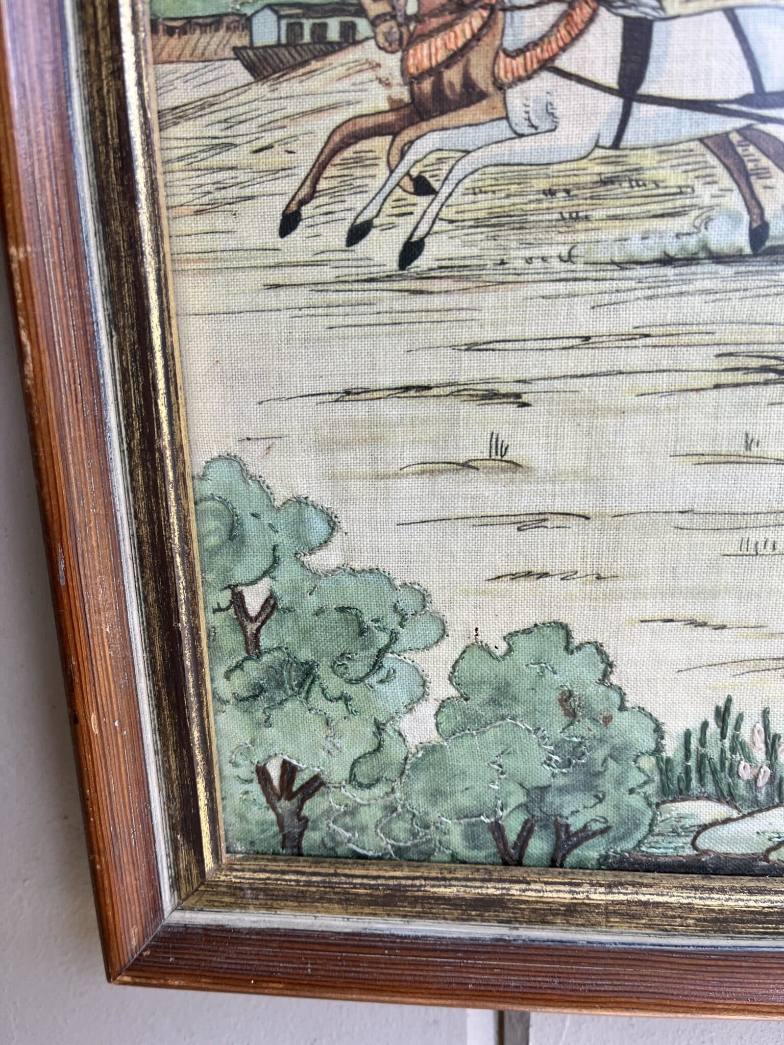 Framed Vintage Fabric Panel of Stagecoach “New York to Buffalo